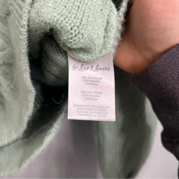 For Love & Lemons Sydney Sweater in Sage Green Size Small Cable Knit Cropped - Picture 6 of 8